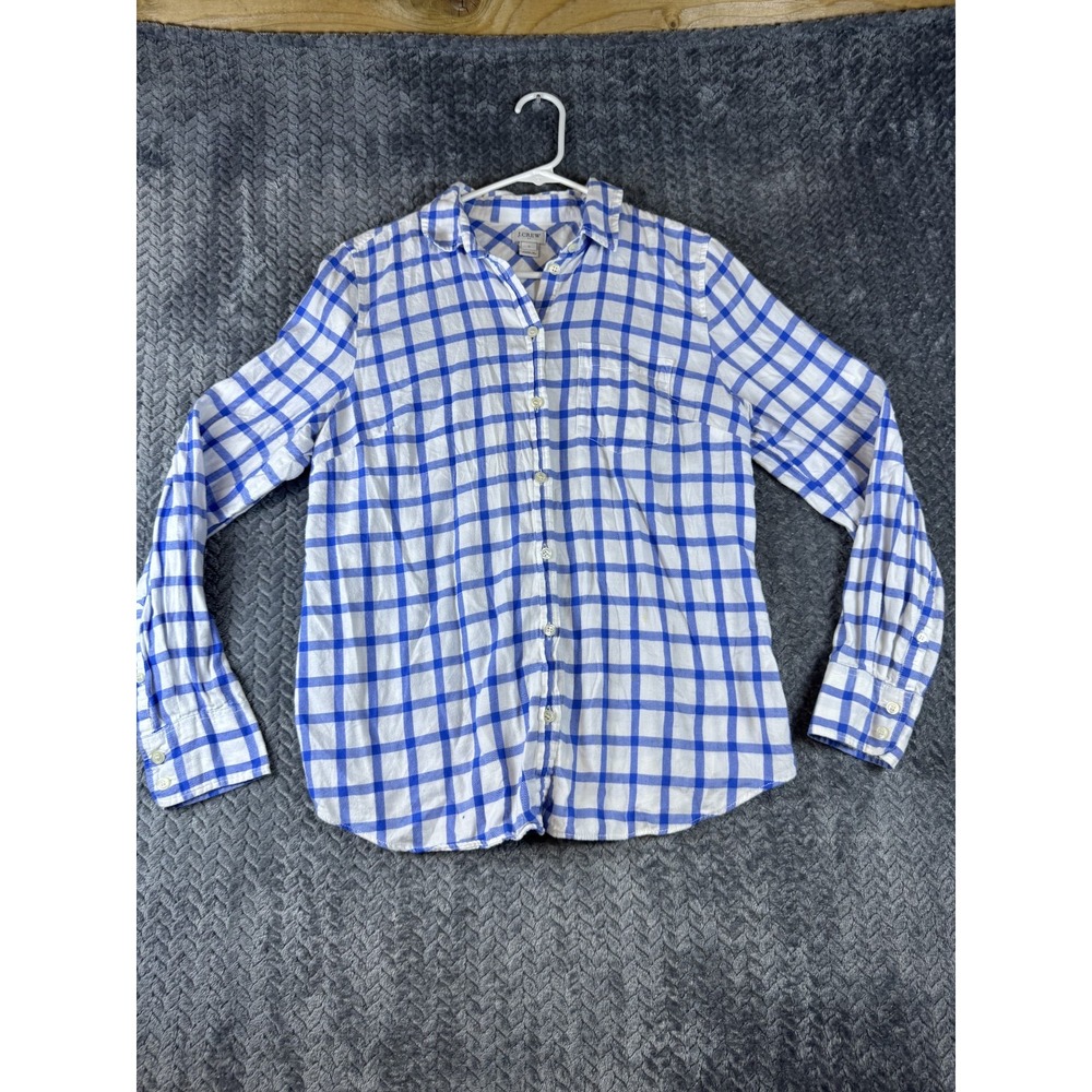 J.CREW Shirt Womens Small Blue White Check Cotton Long Sleeve Casual Button Up